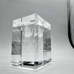 Lazered paperweight Rose glass LTD Lazer Tech Design 2" x 3" 16.5oz ROSE ART Vtg